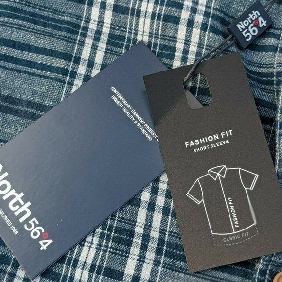 Big & Tall NORTH 56º4 Sz 3XL Sort Sleeve Navy Blue Plaid Mens' Shirt RET $89.50 - Picture 4 of 6